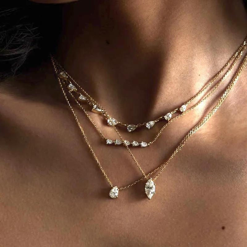 Elegant-Romantic-Water-Droplets-Horse-Eye-Copper-Plating-Inlay-Zircon-18k-Gold-Plated-Pendant-Necklace